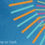 Clements Hall logo on a blue background, featuring colourful lines forming a semi-circle, with text a space for everyone in York