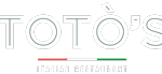 Toto's Italian Restaurant logo with Italian flag colours and bold white text on a black background
