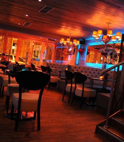 Cosy restaurant interior with ambient lighting, plush seating, and warm decor creating an inviting dining atmosphere